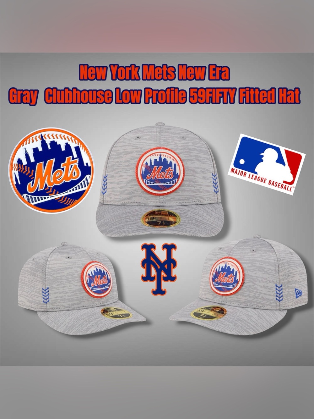 New York Mets New Era Clubhouse Low Profile 59FIFTY Fitted Hat (Gray) SIZE 7 5/8